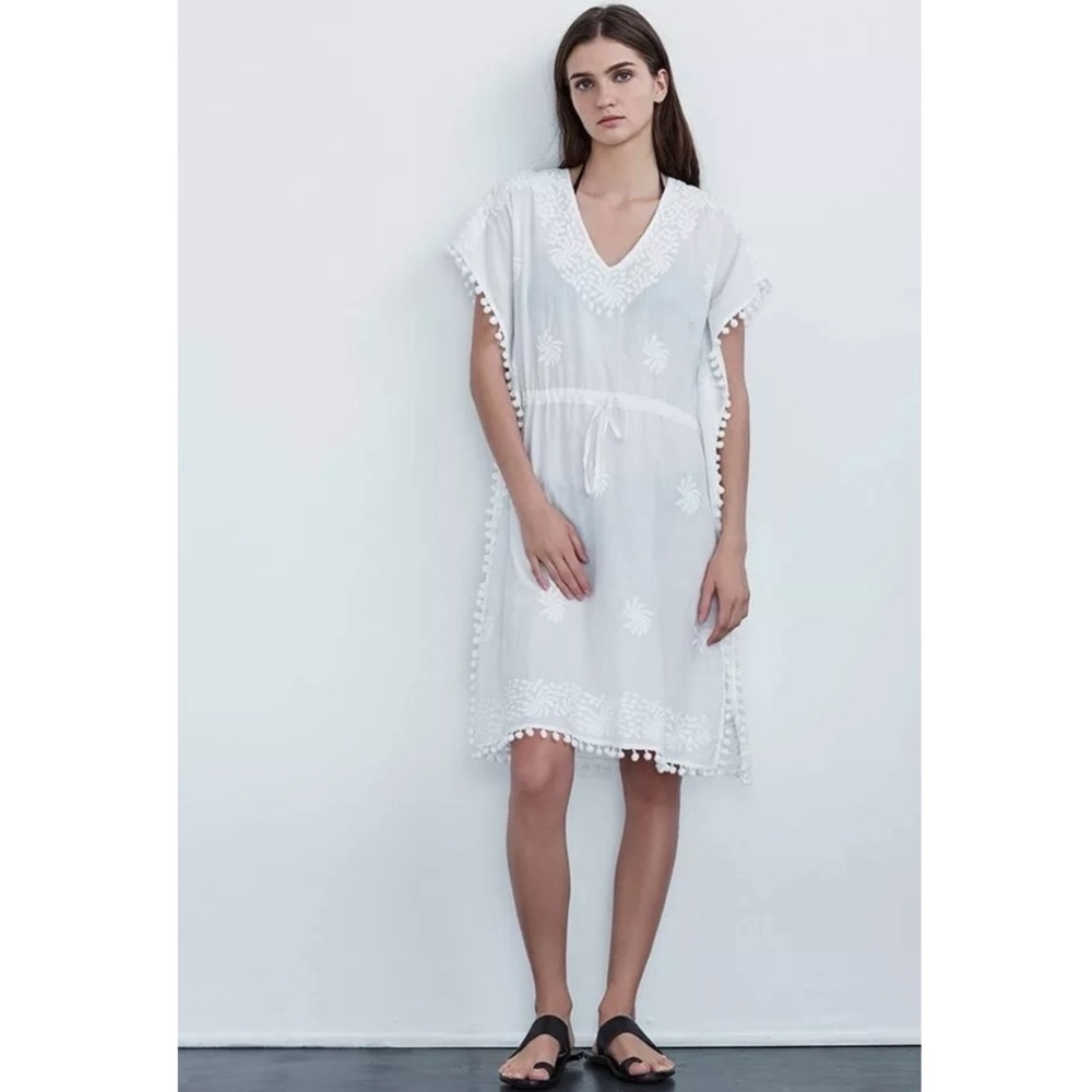 VELVET BY SPENCER & GRAHAM WHITE LUCEE EMBROIDERED SWIM COVERUP/CAFTAN